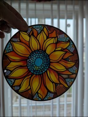 Sunflower Acrylic Stained-Glass Style Window Art - Yellow & Blue